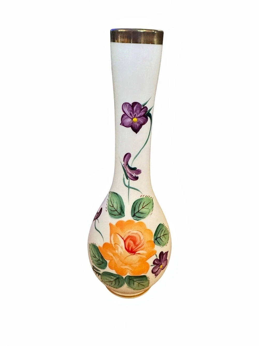 Vintage Gift Gallery Japan Floral Bud Vase Hand Painted Gold Trim